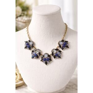 Vintage Chunky Goldtone Rhinestone Necklace Adjustable Statement Blue